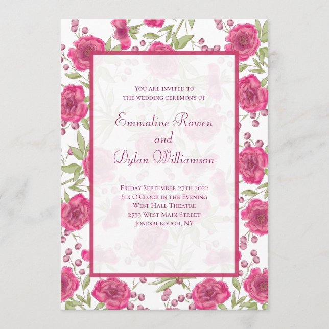 Invitación Bright Pink Rose Wedding (Anverso)