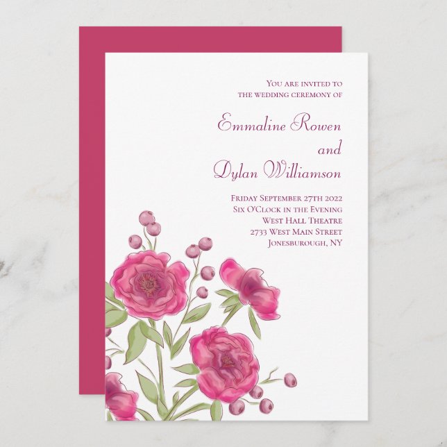 Invitación Bright Pink Rose Wedding (Anverso / Reverso)