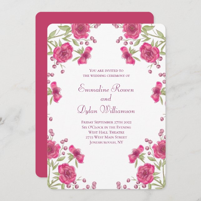 Invitación Bright Pink Rose Wedding (Anverso / Reverso)