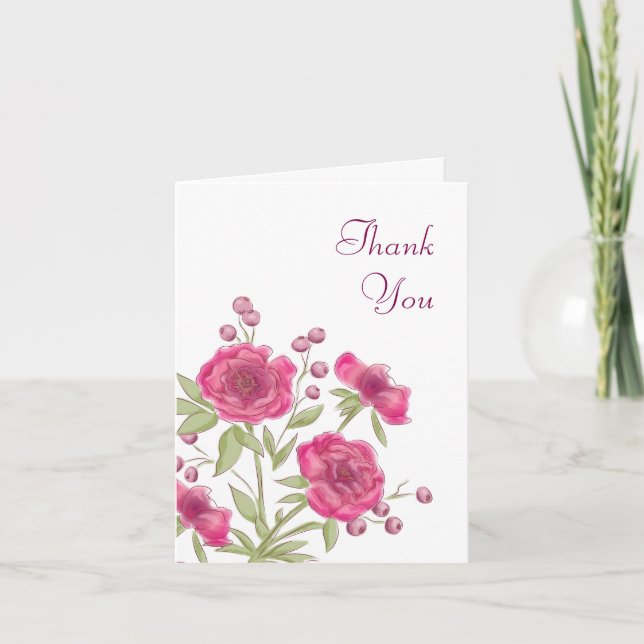 Invitación Bright Pink Rose Wedding Thank You Cards (Anverso)
