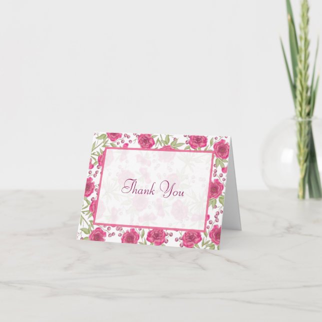 Invitación Bright Pink Rose Wedding Thank You Cards (Anverso)