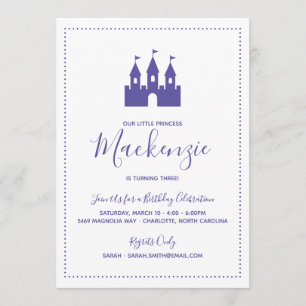 Invitación Bright Purple Princess Castle Birday Party