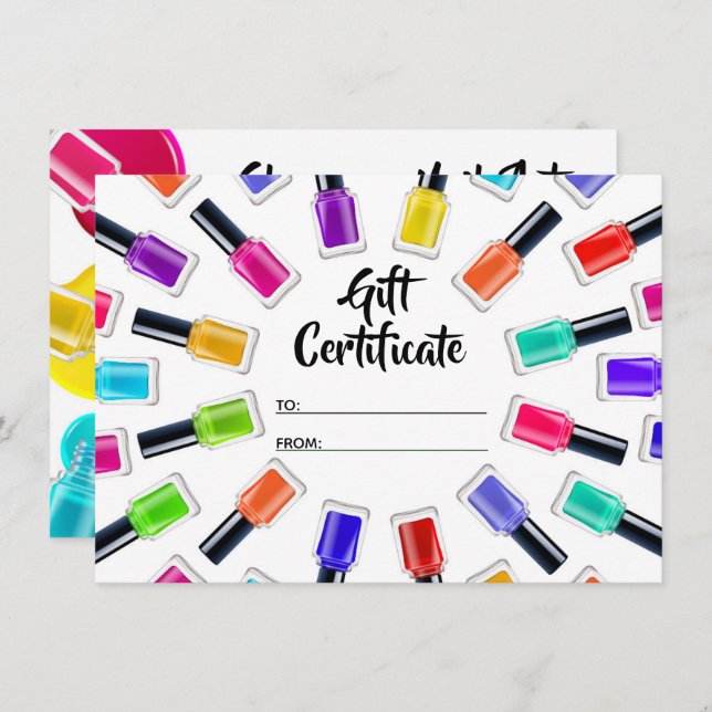 Invitación Bright Rainbow Nail Art Tech Certificado de regalo (Anverso / Reverso)