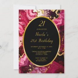 Invitación Bright Red and Gold Marble Agate Birthday Party