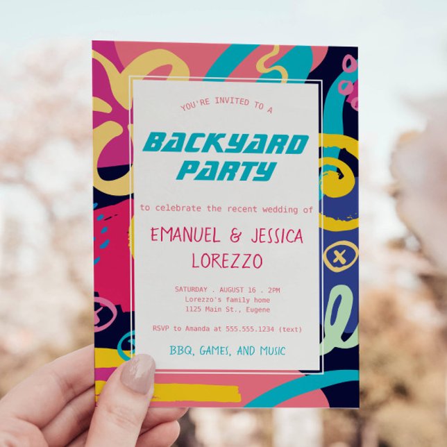 Invitación Bright Retro Doodles Casual Wedding Reception (Subido por el creador)