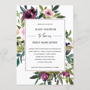 INVITACIÓN BRIGHT RUBOR BURGUNDY FLORAL BUNCH BABY SHOWER