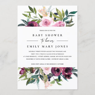 INVITACIÓN BRIGHT RUBOR BURGUNDY FLORAL BUNCH BABY SHOWER