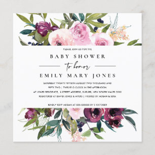 INVITACIÓN BRIGHT RUBOR BURGUNDY FLORAL BUNCH BABY SHOWER