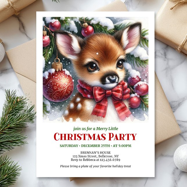 Invitación Bright snowy forest baby deer Christmas kids  (Bright snowy forest baby deer Christmas kids invitation digital)