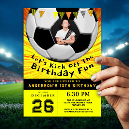 Invitación Bright Sporty Custom Photo Birthday I | Soccer