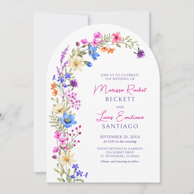Invitación Bright Vivid Colors Wildflower Arch Boda (Anverso)
