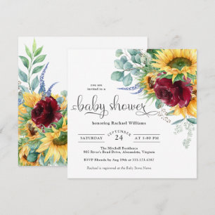 Invitación Bright Watercolor Sunflowers Baby Shower
