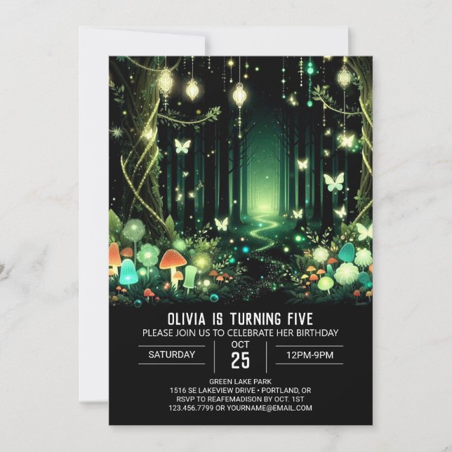 Invitación Bright Whimsy Woodland Digital Birday (Anverso)