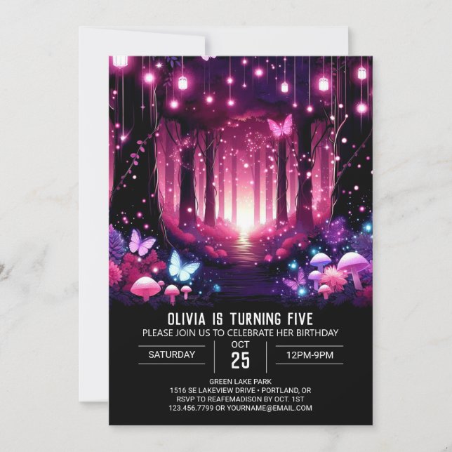 Invitación Bright Woodland Digital Birday encantado (Anverso)