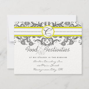 Invitación Bright Yellow &  Gray Damask Reception Cards
