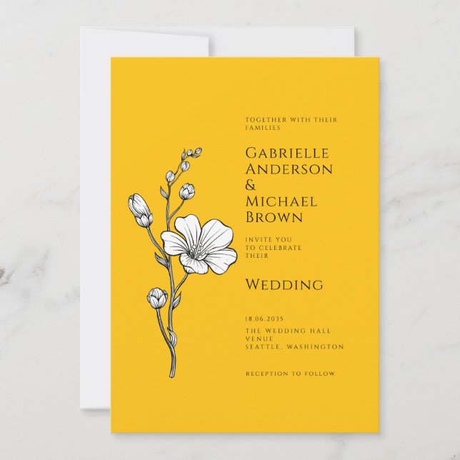 Invitación Bright Yellow Vintage Retro Floral Wedding  (Anverso)