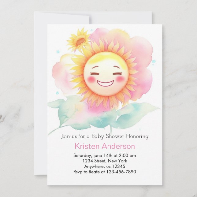 Invitación Brilla En El Pequeño Chica Sunshine Baby Shower (Anverso)