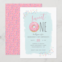 Invitación Brillante Aceite Rosado Ropa Dulce Primer Cumpleañ