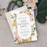 Invitación Brillante acuarela Floral 60 cumpleaños<br><div class="desc">Una bella invitación a la fiesta de cumpleaños femenina con un alegre marco floral de acuarela de colores vivos de amarillo, rosa, blanco y verde hacen de esta invitación pop con encanto elegante. Los emparejamientos de caras de moda incluyen un título de moda en letra funda inferior, emparejado con sans...</div>