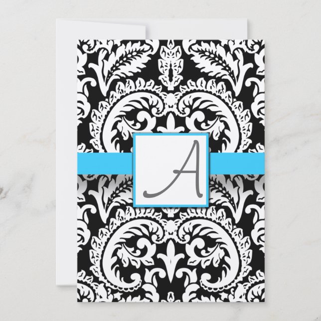 Invitación Brillante Aqua Trim blanco y negro con puntos (Anverso)