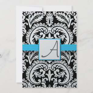 Invitación Brillante Aqua Trim blanco y negro con puntos