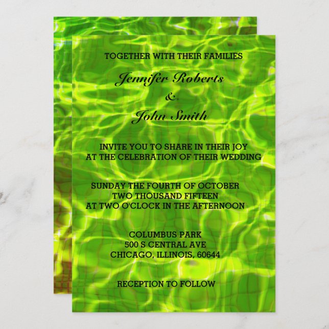 Invitación Brillante artístico de la boda del extracto verde (Anverso / Reverso)