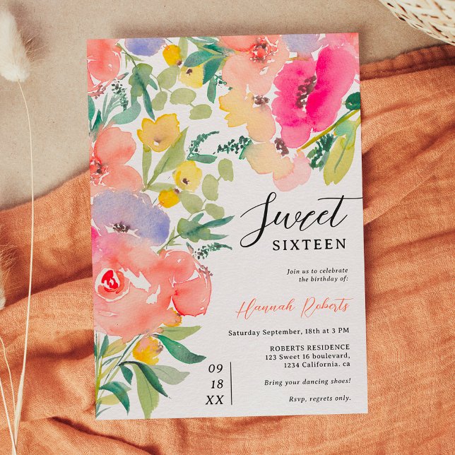 Invitación Brillante audaz jardín de boho floral Sweet 16 (Bright bold boho garden floral Sweet 16 Invitation)