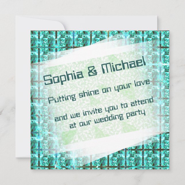 Invitación ¿Brillante azul claro, cuadrados o imagen dentro d (Anverso)