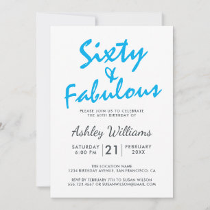 Invitación Brillante Azul Cuarenta Fabuloso   60.ª fiesta de 