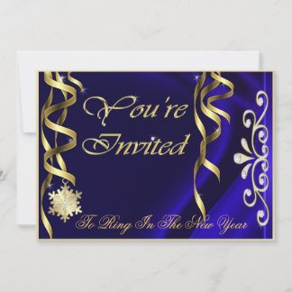 Invitación brillante azul de Noche Vieja del