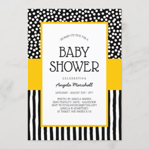 Invitación Brillante Baby Shower blanco y amarillo