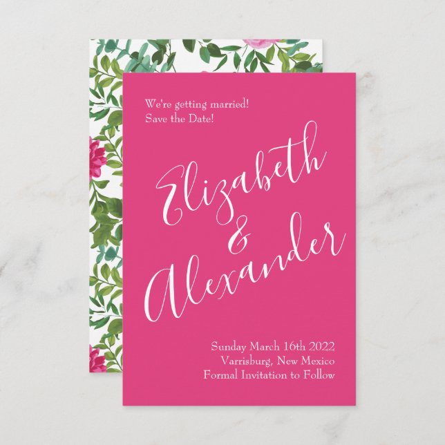 Invitación Brillante boda floral rosa salva la fecha (Anverso / Reverso)