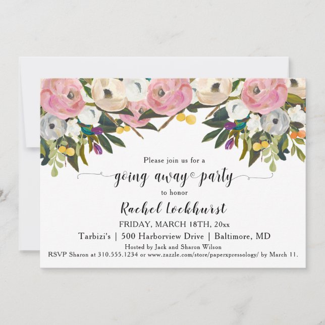Invitación Brillante Boho de Rubor se va Fiesta, foto de desp (Anverso)