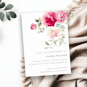 Invitación Brillante Boho Rojo Rosa Rosa Floral Brillante Duc