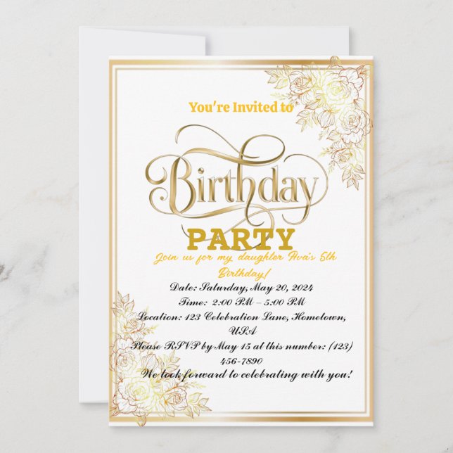 Invitación ¡Brillante celebración de cumpleaños dorados! (Anverso)