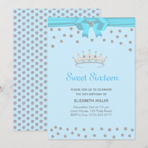 Invitación Brillante Chic Diamante Dulces Dieciséis en Azul C