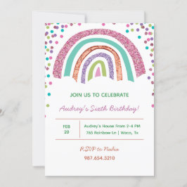 Invitación Brillante Chica arcoiris colorido Cumpleaños