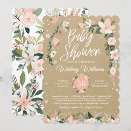 Invitación Brillante Chica blanco rosado Rubor Floral Baby Sh
