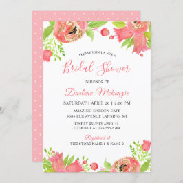 Invitación Brillante Coral Rosa Floral Jardín Británico Ducha