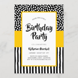 Invitación Brillante cumpleaños blanco negro y amarillo