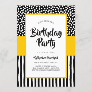 Invitación Brillante cumpleaños blanco negro y amarillo