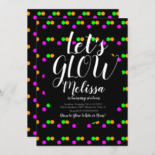 Invitación Brillante Cumpleaños Confetti Neon Glow En El Fies