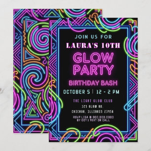 Invitación Brillante Cumpleaños Fiesta Neon Colorido Respland