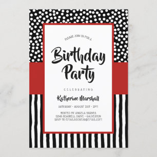 Invitación Brillante cumpleaños rojo y blanco negro