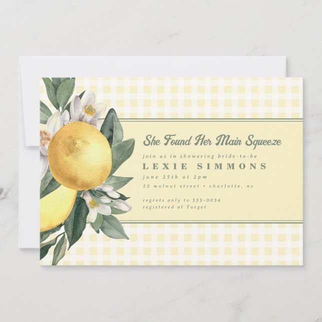 Invitación Brillante de Brigada Gingham principal de limón am (Anverso)
