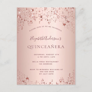 Invitación brillante de estrellas de oro rosa de Q