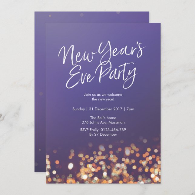 Invitación brillante de fiesta de Año Nuevo (Anverso / Reverso)