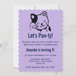 Invitación Brillante de gato blanco y negro lindo - Cumpleaño