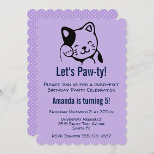 Invitación Brillante de gato blanco y negro lindo - Cumpleaño