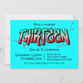 Invitación brillante de grafiti trece
